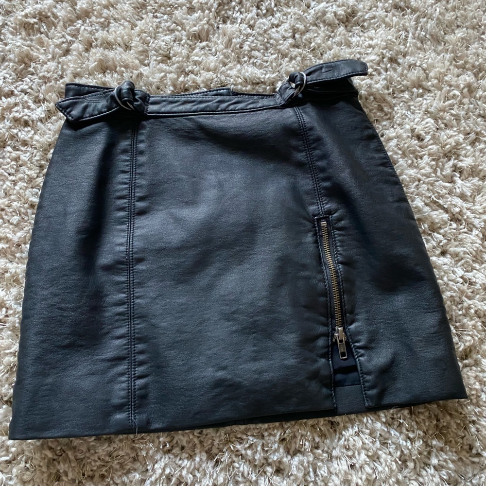 Black free people faux leather skirt